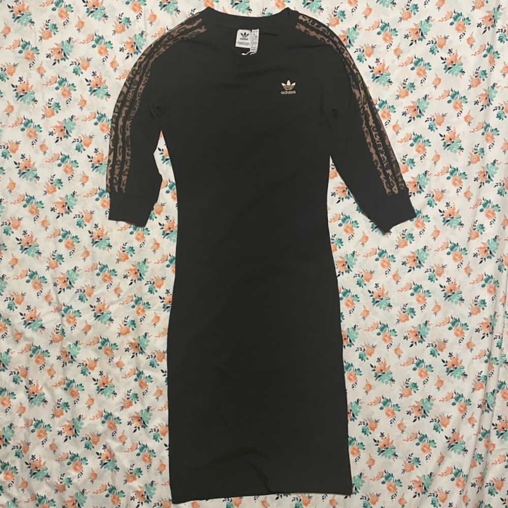 Adidas 3 stripes dress black leopard women's size SMALL